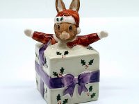 Royal Doulton Bunnykins Prototype And Rare Colorway Of Christmas Surprise DB146