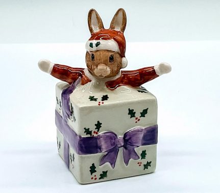 Royal Doulton Bunnykins Prototype And Rare Colorway Of Christmas Surprise DB146